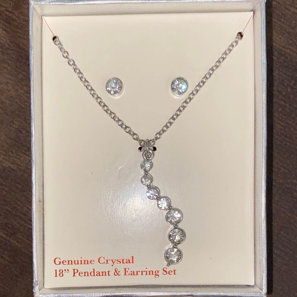 Macy's Silver Crystal Necklace and Earring Set